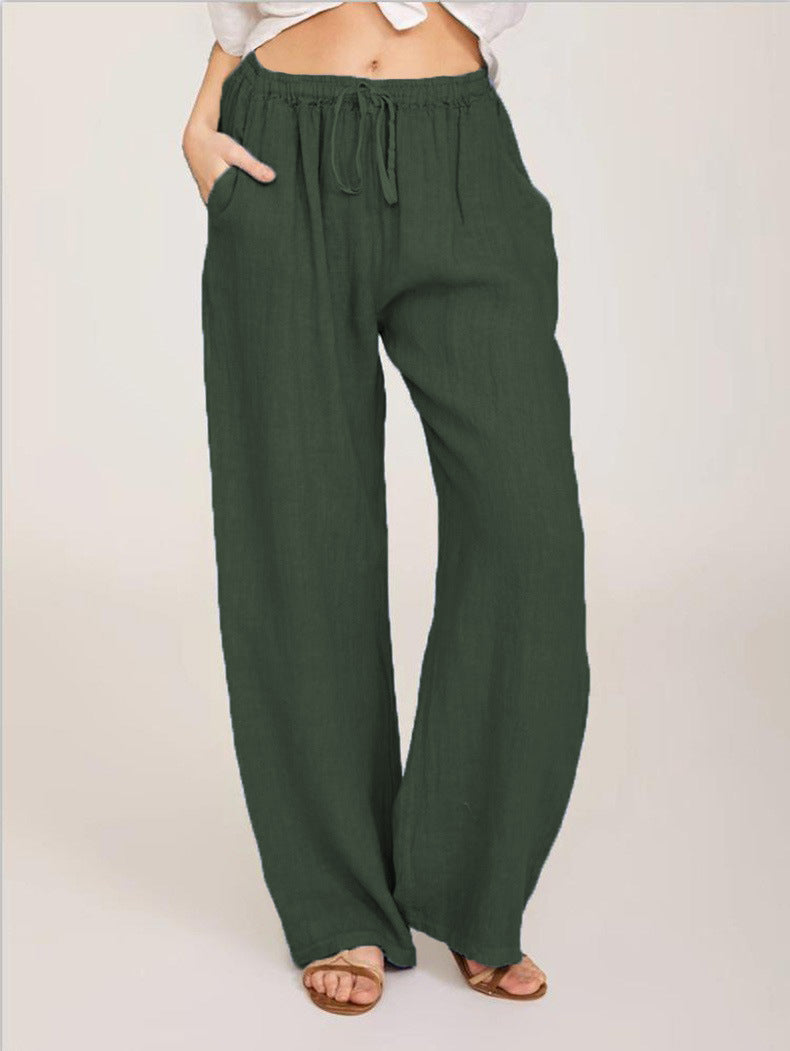 Casual Cotton Linen Plus Sizes Wide Legs Pants-Pants-Green-S-Free Shipping Leatheretro