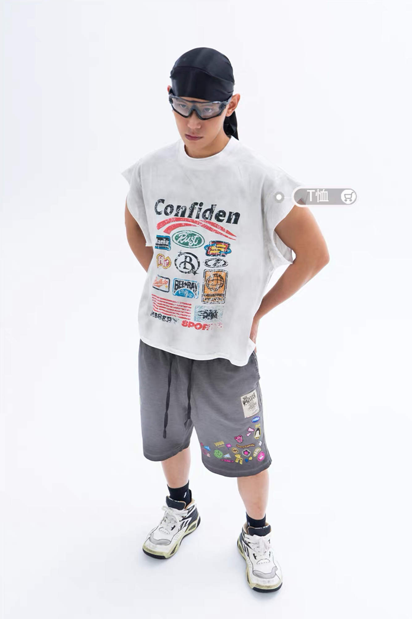 CLP Retro Gradient Badge Graphic Drawstring Shorts-Shorts-M / 27"-Free Shipping Leatheretro