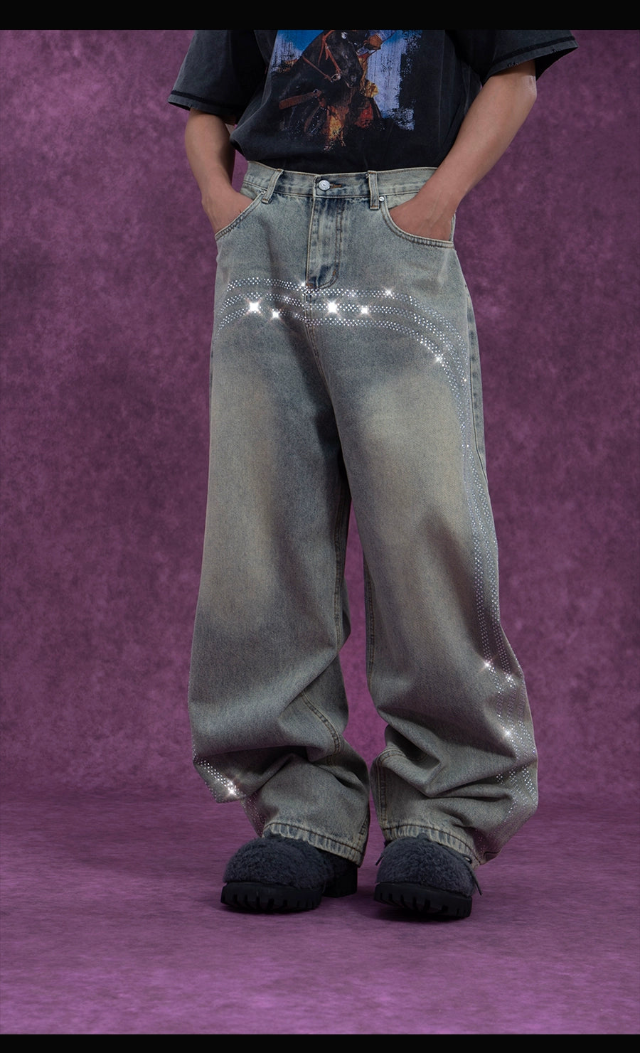 CLP Men's Retro Light Blue Curved Hem Jeans-Light Blue-S-Free Shipping Leatheretro