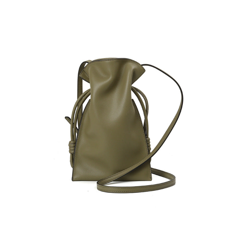 Adjustable Drawstring Bucket Bag Genuine Leather Shoulder Crossbody Tote Bags-Handbags-Green-Free Shipping Leatheretro