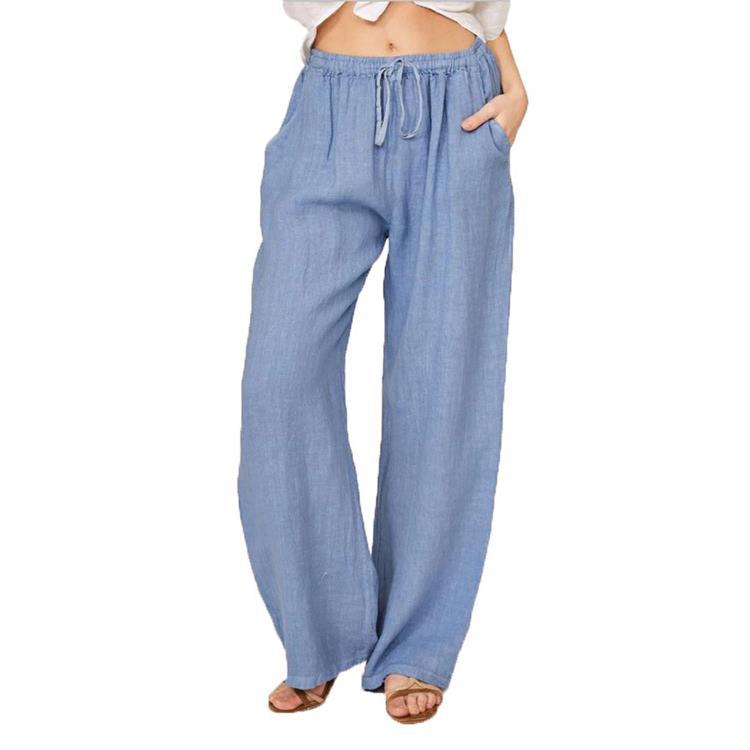 Casual Cotton Linen Plus Sizes Wide Legs Pants-Pants-Light Blue-S-Free Shipping Leatheretro