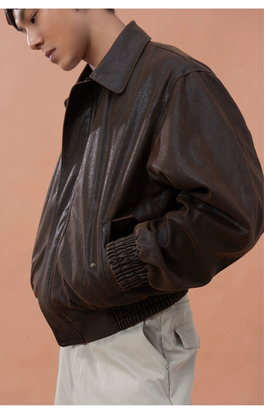 CLP Men's Brown Lapel Vintage Faux Leather Jacket-Coffee-M-Free Shipping Leatheretro