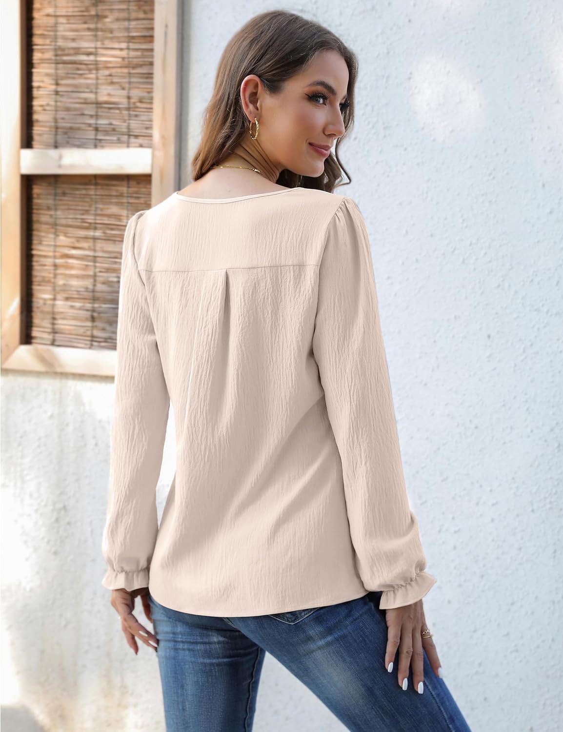 Casual Chiffon Summer V Neck Long Sleeves Blouses-Shirts & Tops-Pink-S-Free Shipping Leatheretro