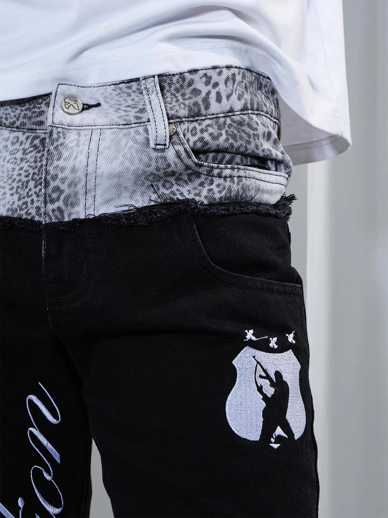 VINKID Double-Waist Script Graphic Jeans-Jeans-S (Preorder)-Free Shipping Leatheretro