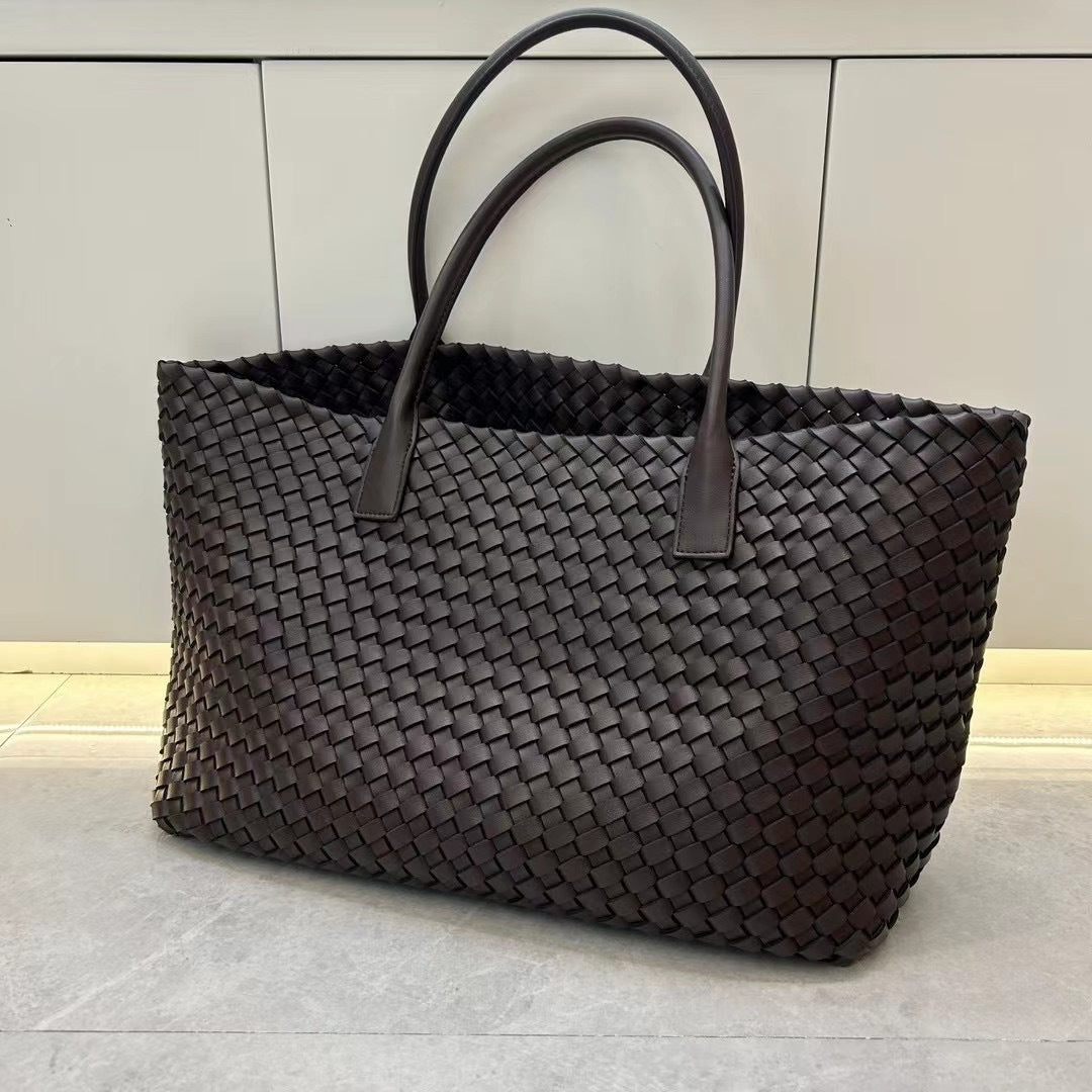 Handwoven Faux Leather Large Tote Bag for Women-White-Free Shipping Leatheretro