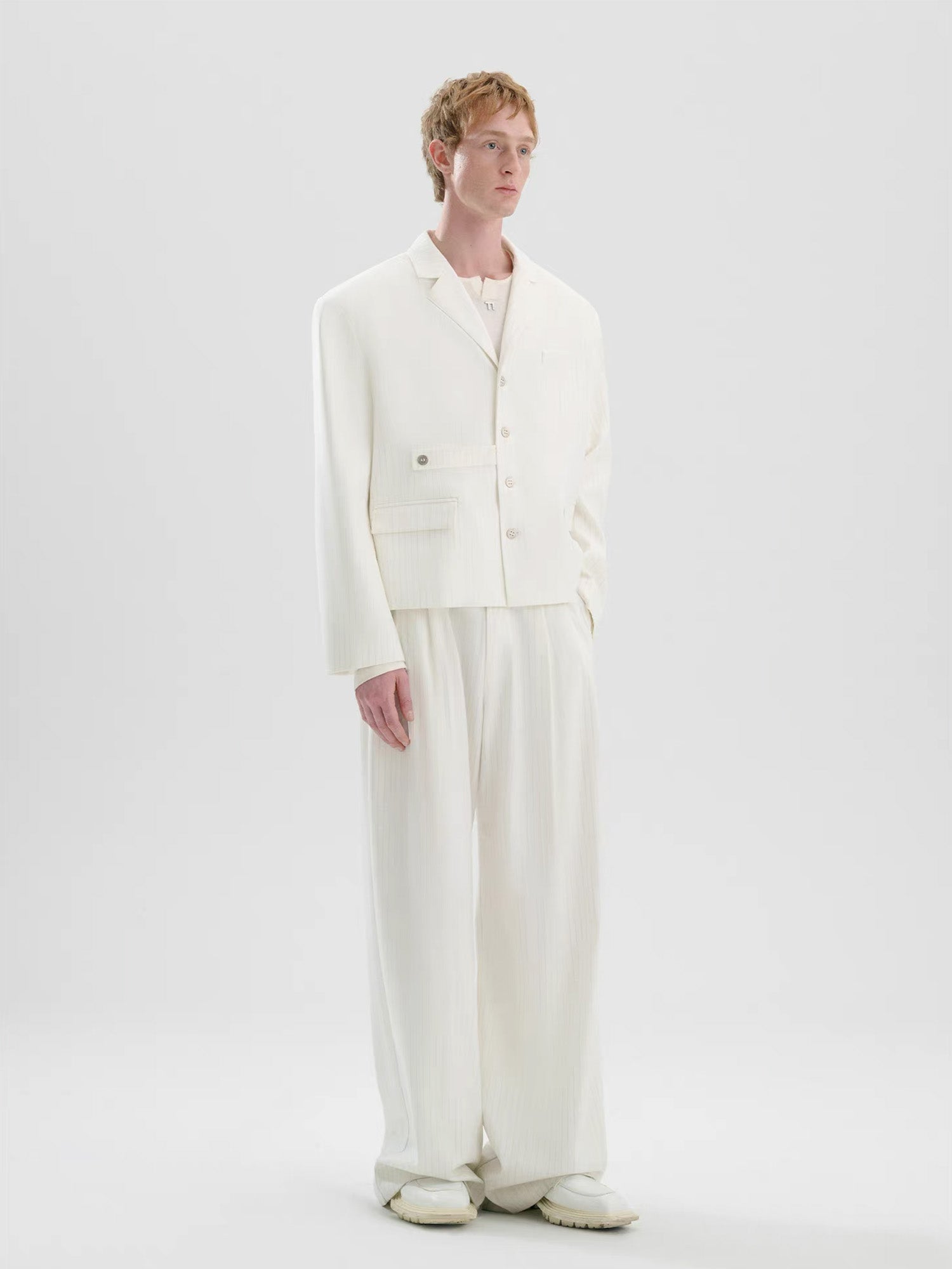 TIWILLTANG Cropped Pinstripe Strap Blazer White/Pink-Jacket-S-Pink-Free Shipping Leatheretro