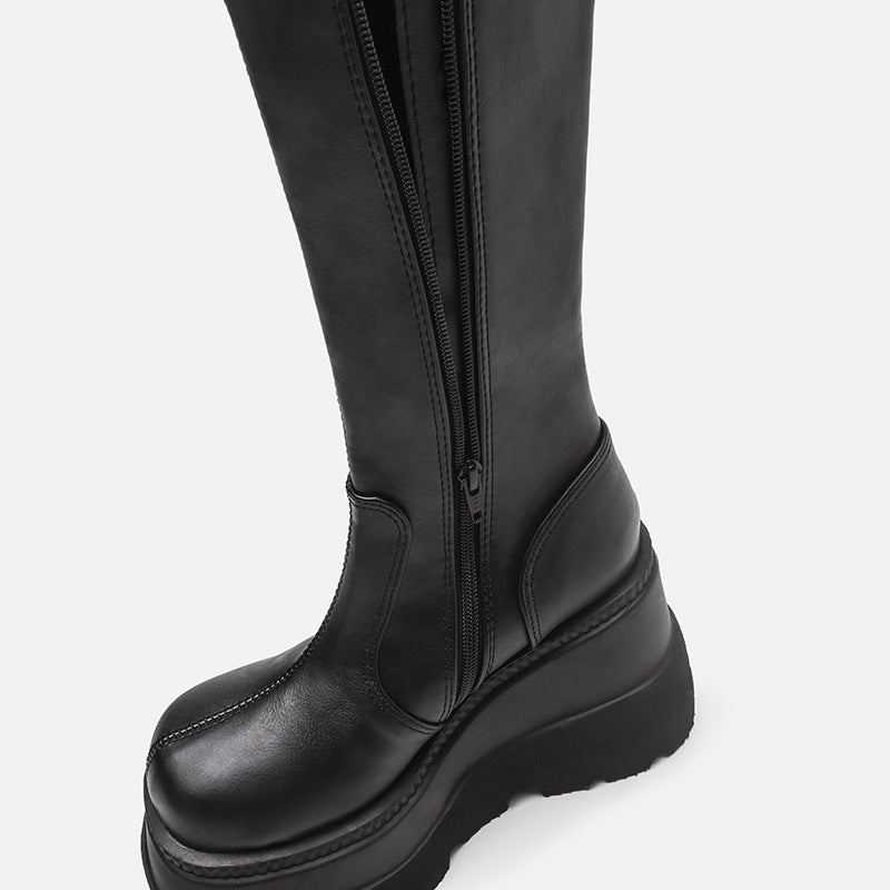 Gothic Motorcycle Women Knee High Boots-boots-Black-35-Free Shipping Leatheretro