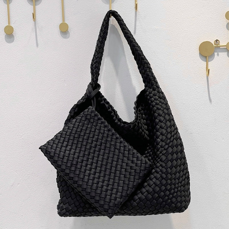 Handwoven Nylon Tote Bag for Women-Black + woven change purse-Free Shipping Leatheretro
