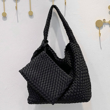 Handwoven Nylon Tote Bag for Women-Black + woven change purse-Free Shipping Leatheretro