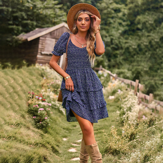 Casual Summer Romantic Cake Short Dresses-Dresses-Navy Blue-S-Free Shipping Leatheretro