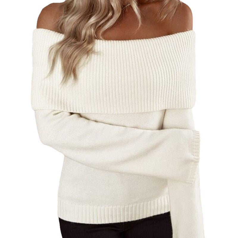 Sexy Off The Shoulder Knitted Women Sweaters-Sweater&Hoodies-White-S-Free Shipping Leatheretro