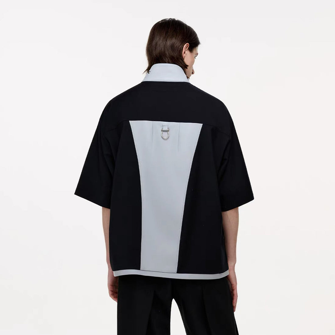 TIWILLTANG Layered-Collar Contrast-Panel Zip-Up Half Shirt-Shorts-S-Free Shipping Leatheretro