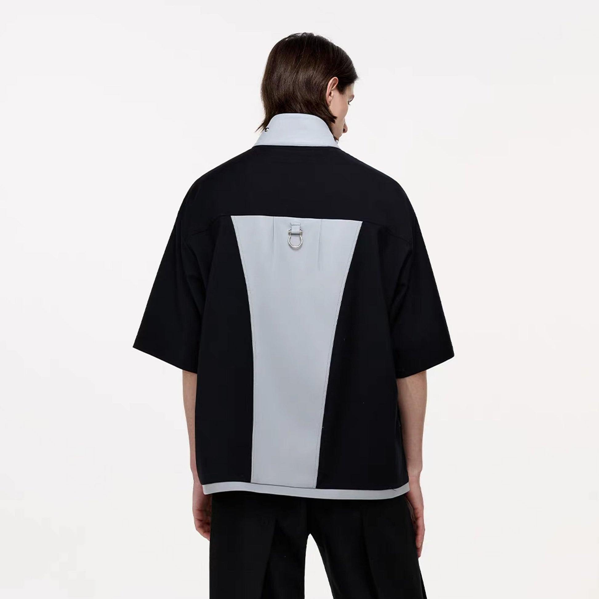 TIWILLTANG Layered-Collar Contrast-Panel Zip-Up Half Shirt-Shorts-S-Free Shipping Leatheretro
