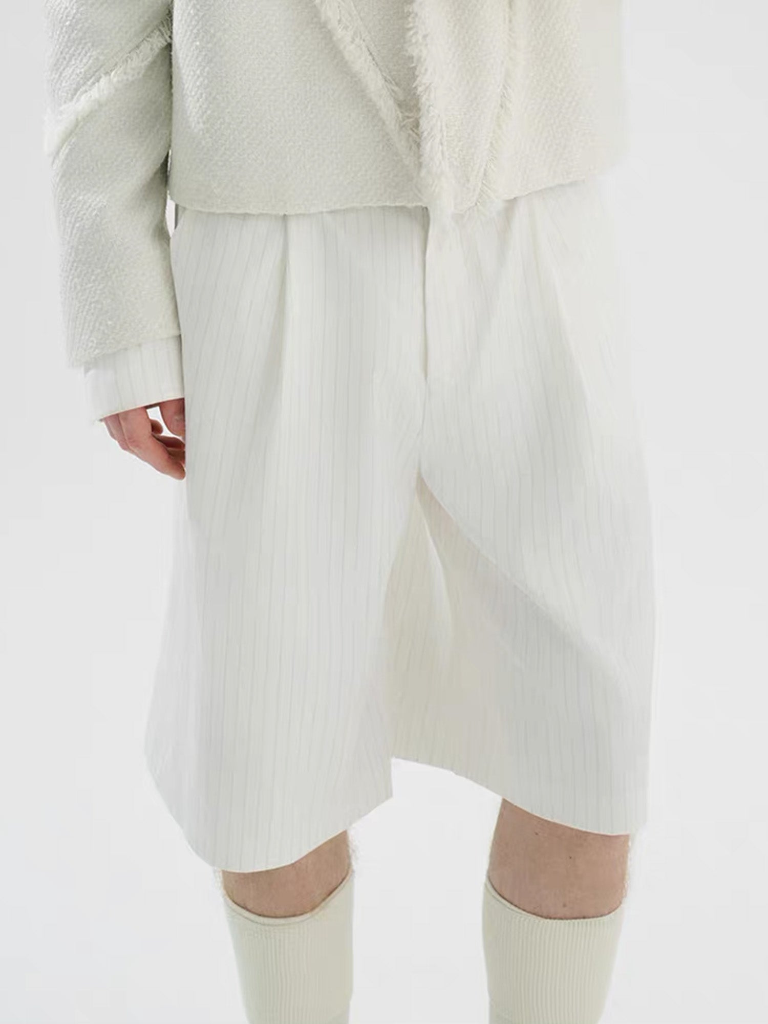 TIWILLTANG Straight-Leg Pinstripe Knee-Length Shorts White/Pink-Shorts-S-Pink-Free Shipping Leatheretro