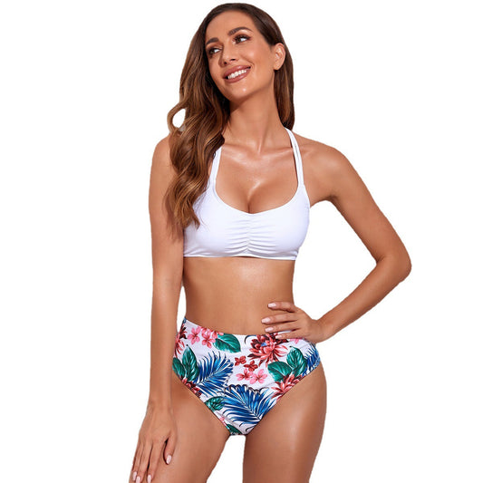 Sexy Halter Two Pieces Bikini for Women-Swimwear-Black Flower-S-Free Shipping Leatheretro