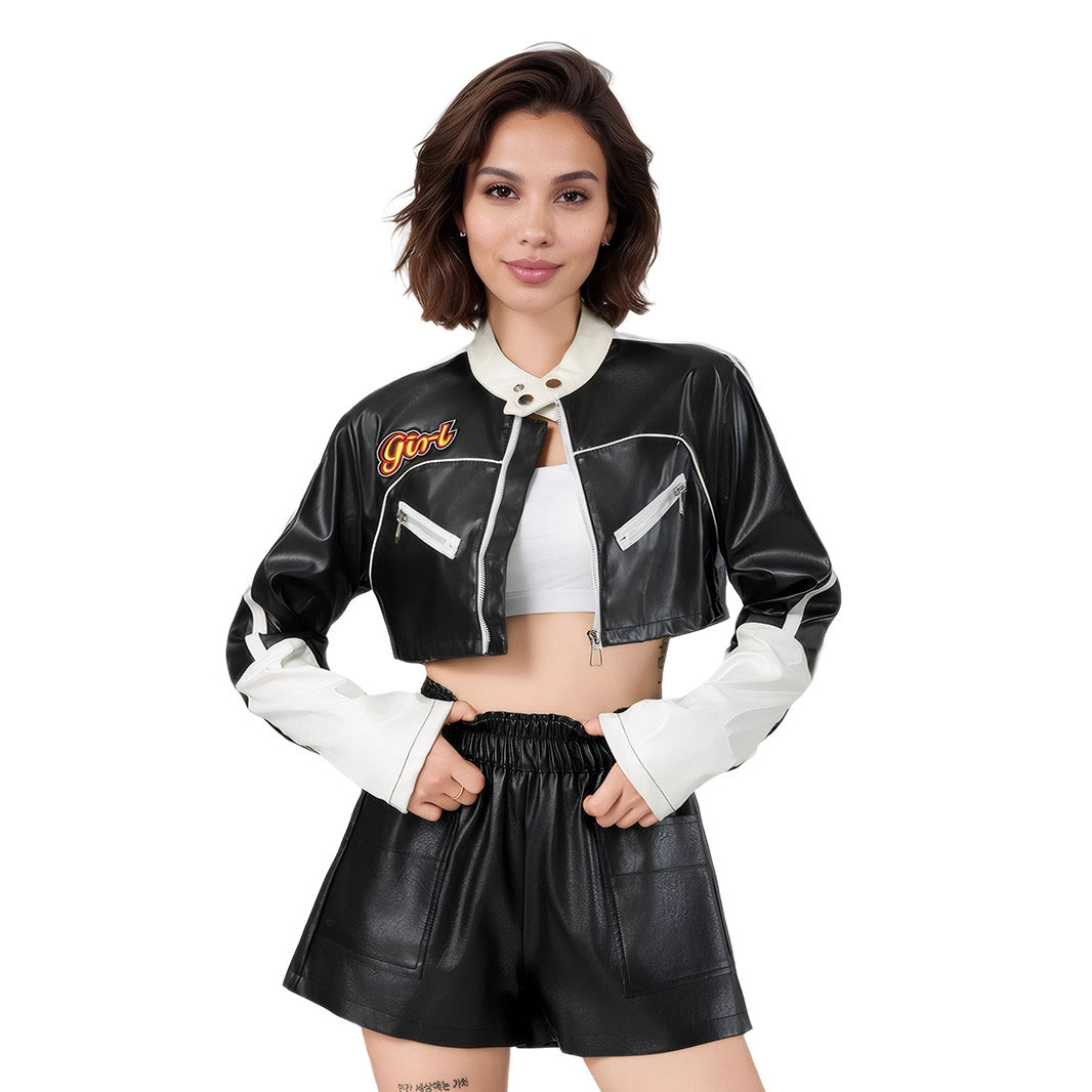Women's Color-Block Faux Leather Jacket-As Photo-S-Free Shipping Leatheretro