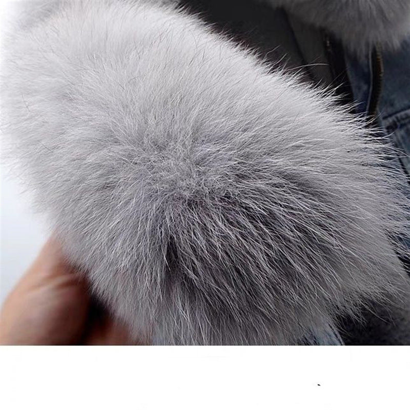 Winter Detachable Fox Fur Denim Jacket Coats for Women-Coats & Jackets-Blue-S-Free Shipping Leatheretro