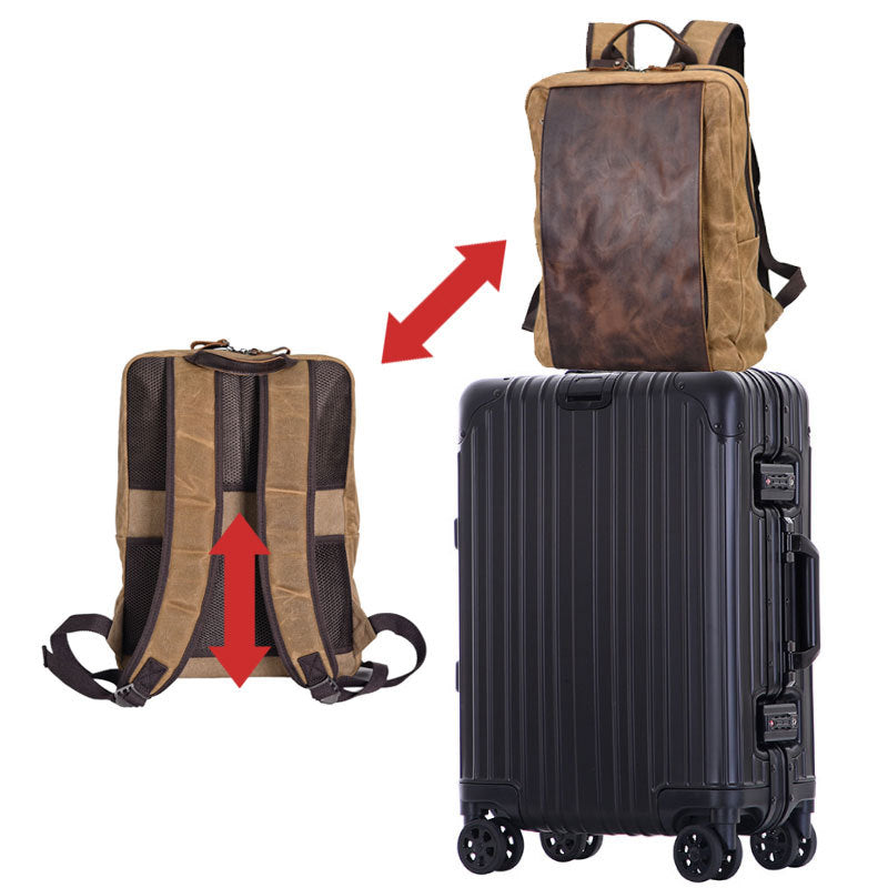 Waterproof Business Laptop Backpack Large Capacity Travel Hiking Backpack with Canvas & Genuine Leather-Backpack-Black-Free Shipping Leatheretro