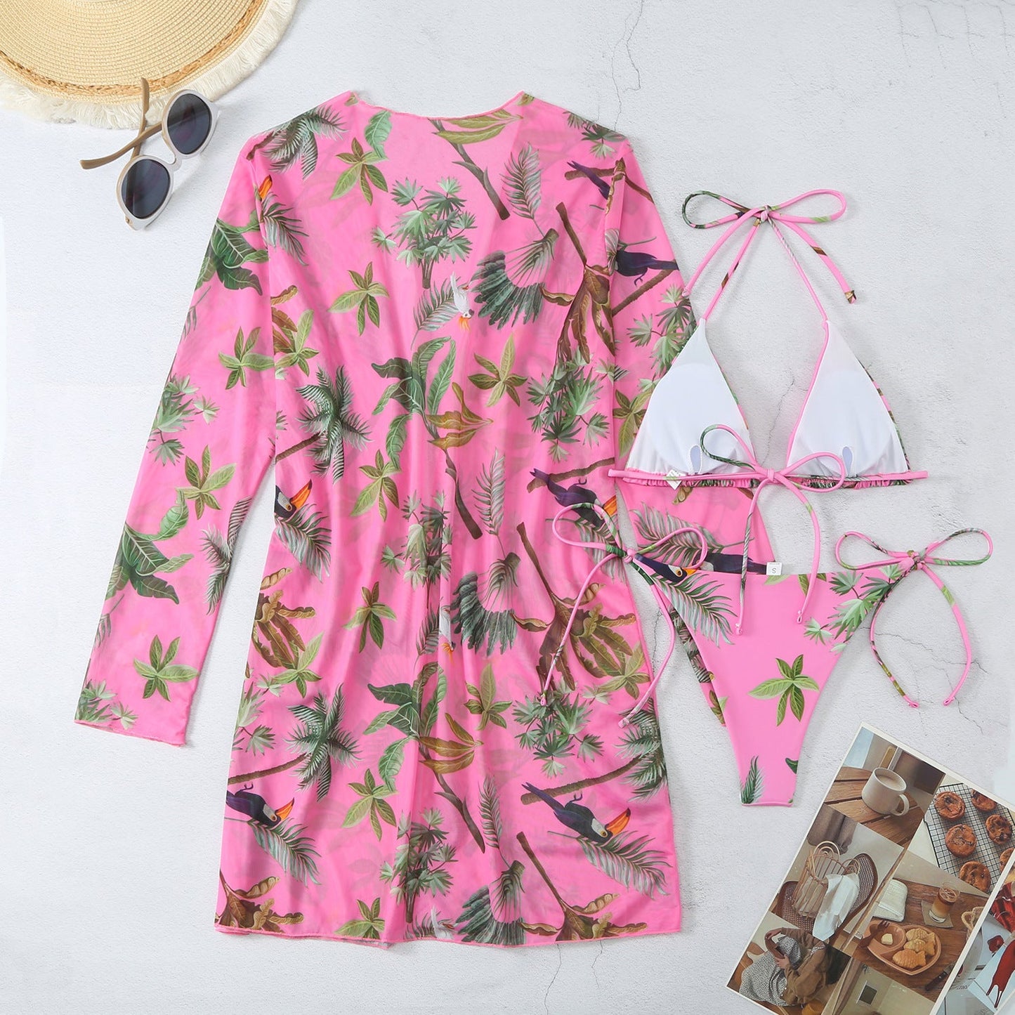 Casual Floral Summer 3pcs Women Swimsuits-Swimwear-Ivory-S-Free Shipping Leatheretro