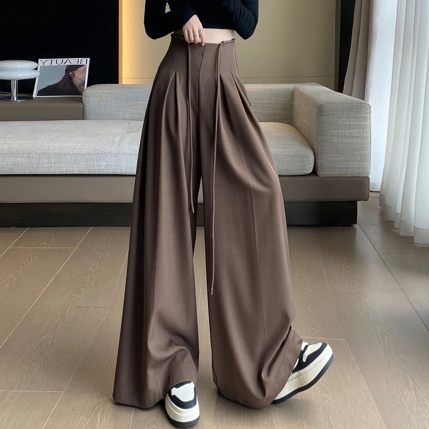 Designed High Waist Wide Legs Straight Pants-Pants-Khaki-S-Free Shipping Leatheretro