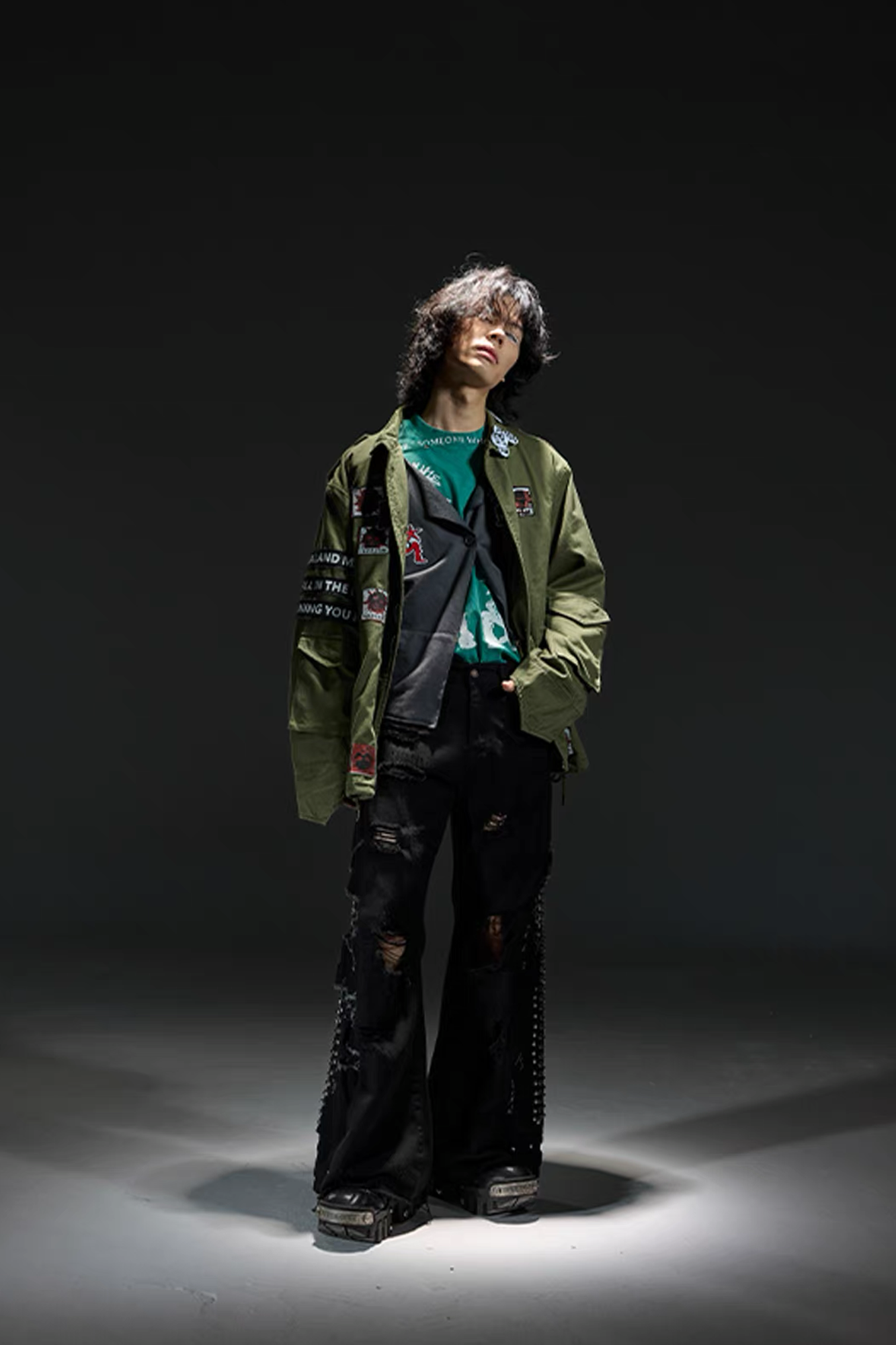 NOTHINGNESS WORLD Slogan Patchwork Multi-Pocket Utility Jacket-Jacket-S-Green-Free Shipping Leatheretro