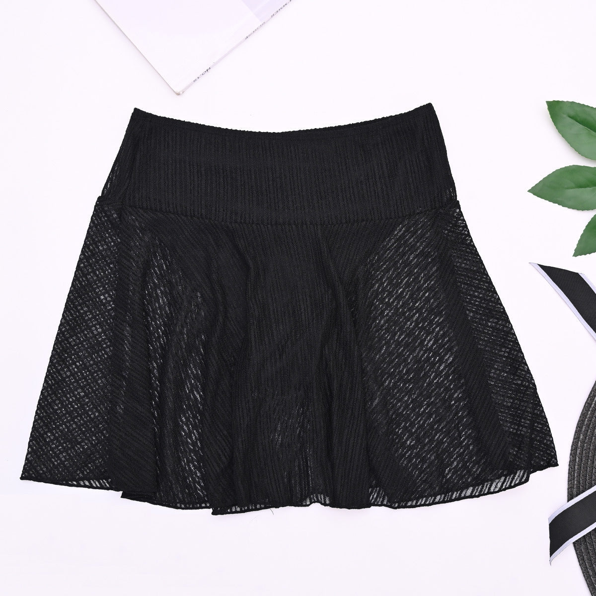 Sexy High Waist Lace Summer Beach Skirt Shorts-Swimwear-Black-S US 4-6-Free Shipping Leatheretro