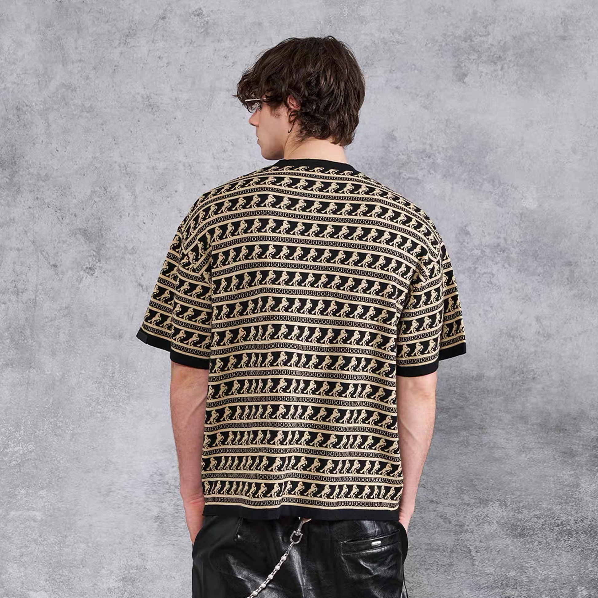 PMW Horse Jacquard Knitted T Shirt-T Shirt-S-Gold-Free Shipping Leatheretro