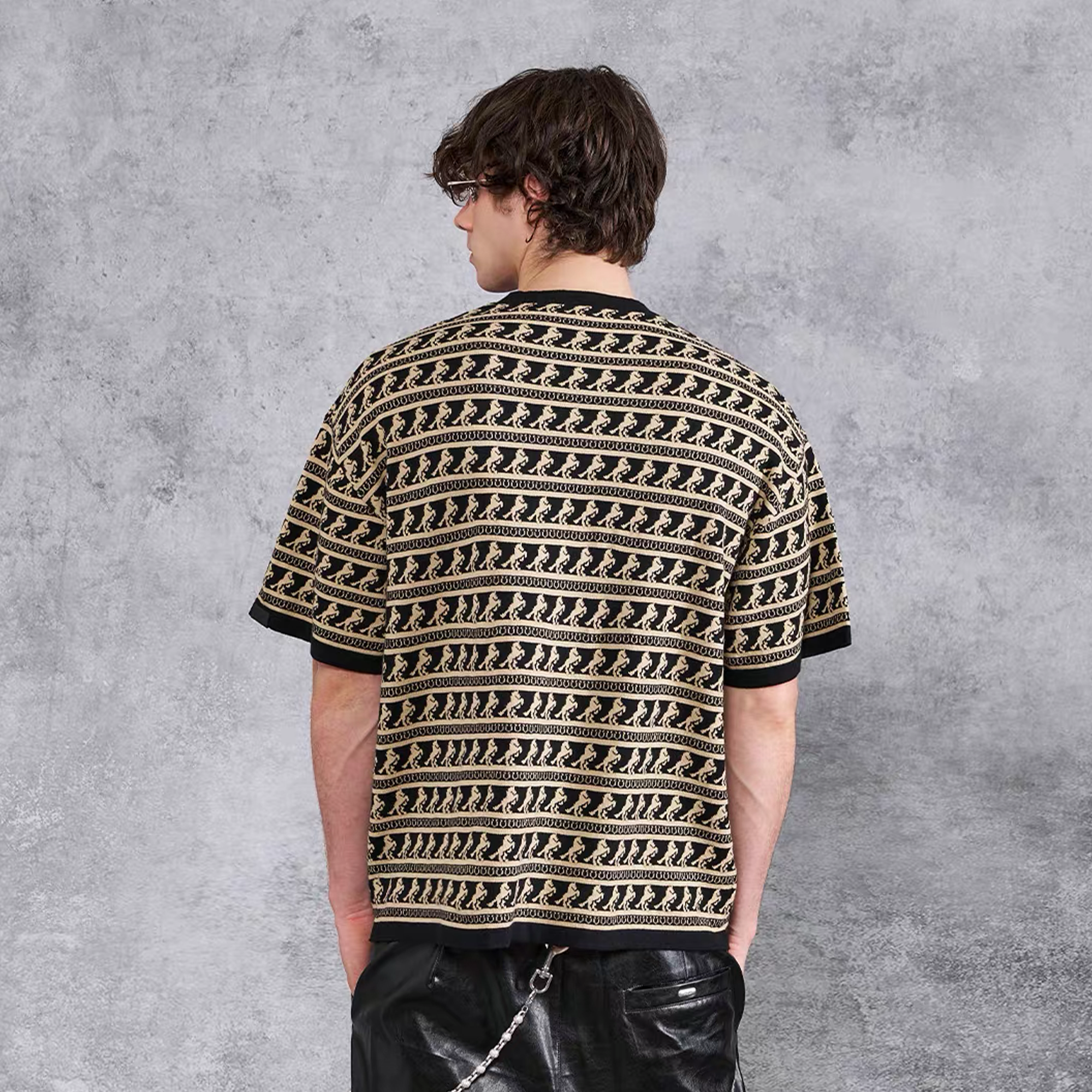 PMW Horse Jacquard Knitted T Shirt-T Shirt-S-Gold-Free Shipping Leatheretro