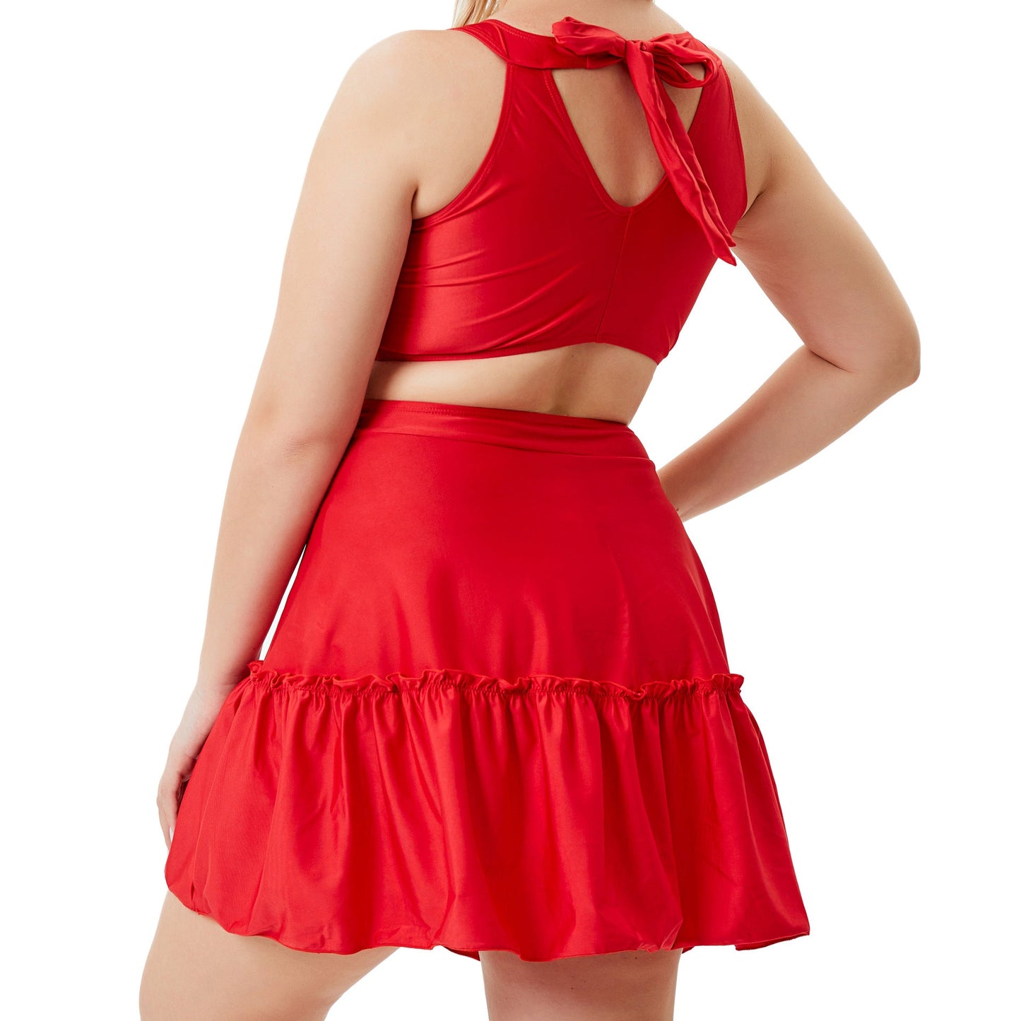 Vintage Red One Piece Summer Plus Sizes Swimwear-Swimwear-Red-L-Free Shipping Leatheretro