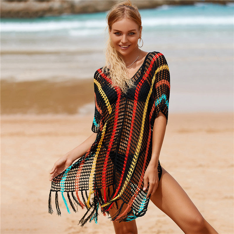 Colorful Knitting Crochet Tassels Swimwear Cover Ups for Women-J-One Size-Free Shipping Leatheretro