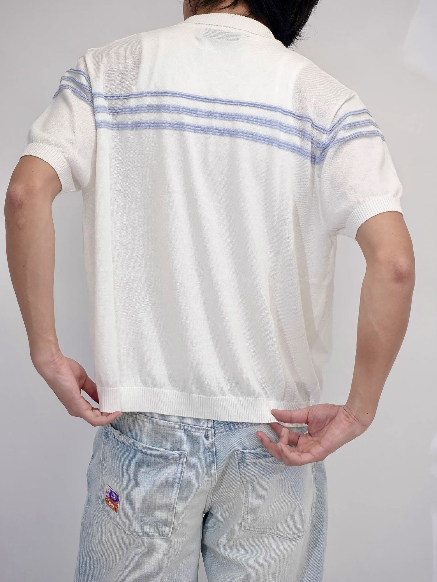 IN EXISTENCE Jacquard-Trim Wool-Blend Knit Half Shirt-Half shirt-S (1)-Blue (S M for Preorder)-Free Shipping Leatheretro