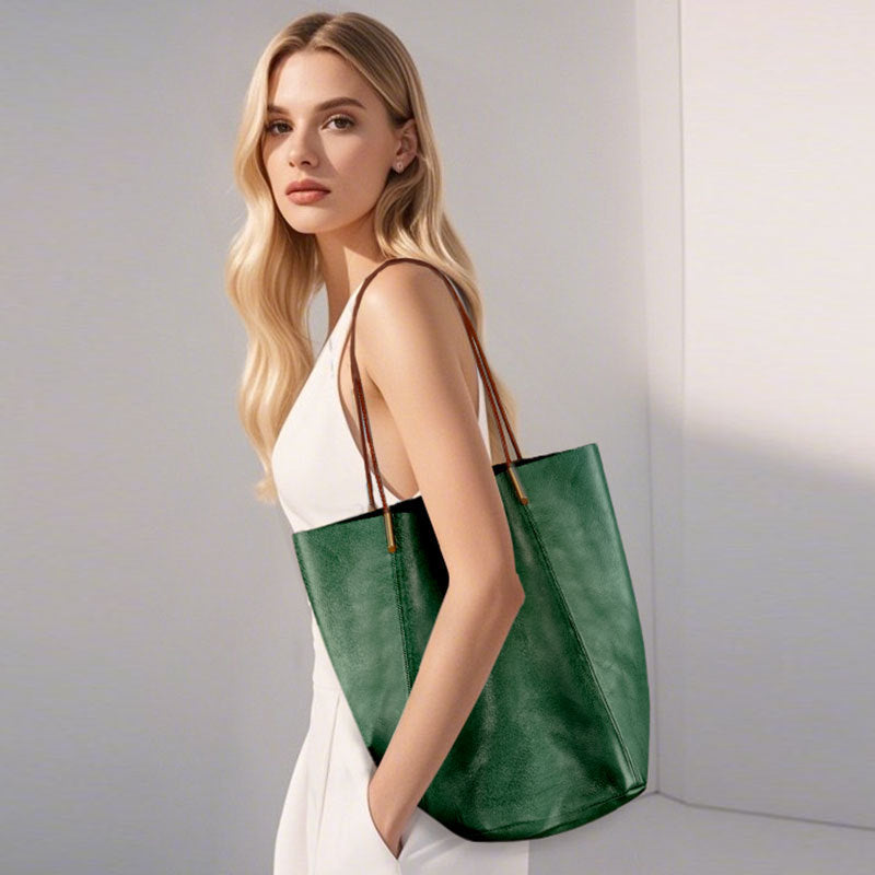 Classic Leather Tote Bag for Women-Handbags-Black-Free Shipping Leatheretro