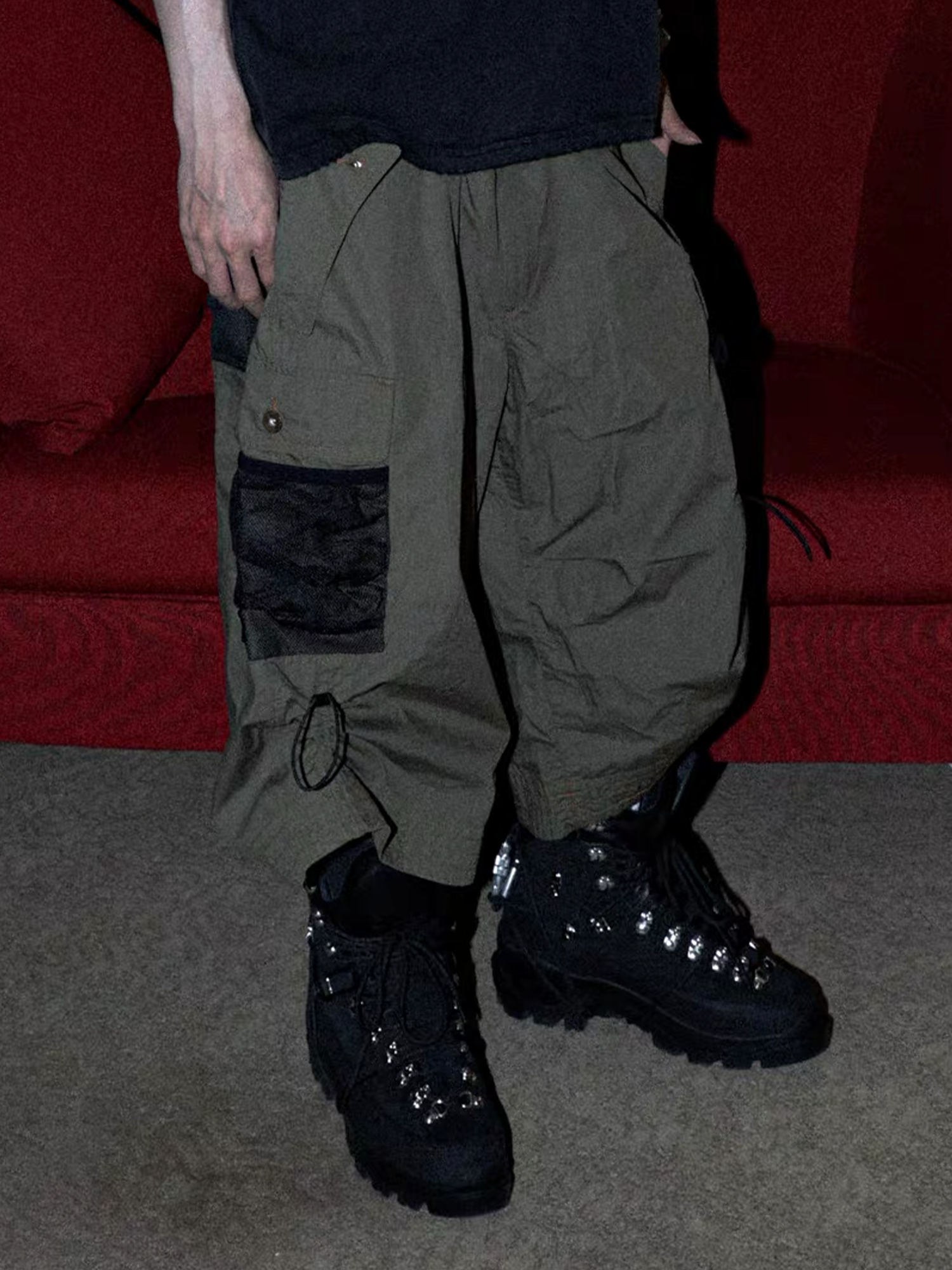 PCCVISION Contrast Panel Pleated Utility Shorts-Shorts-S (Preorder)-Free Shipping Leatheretro