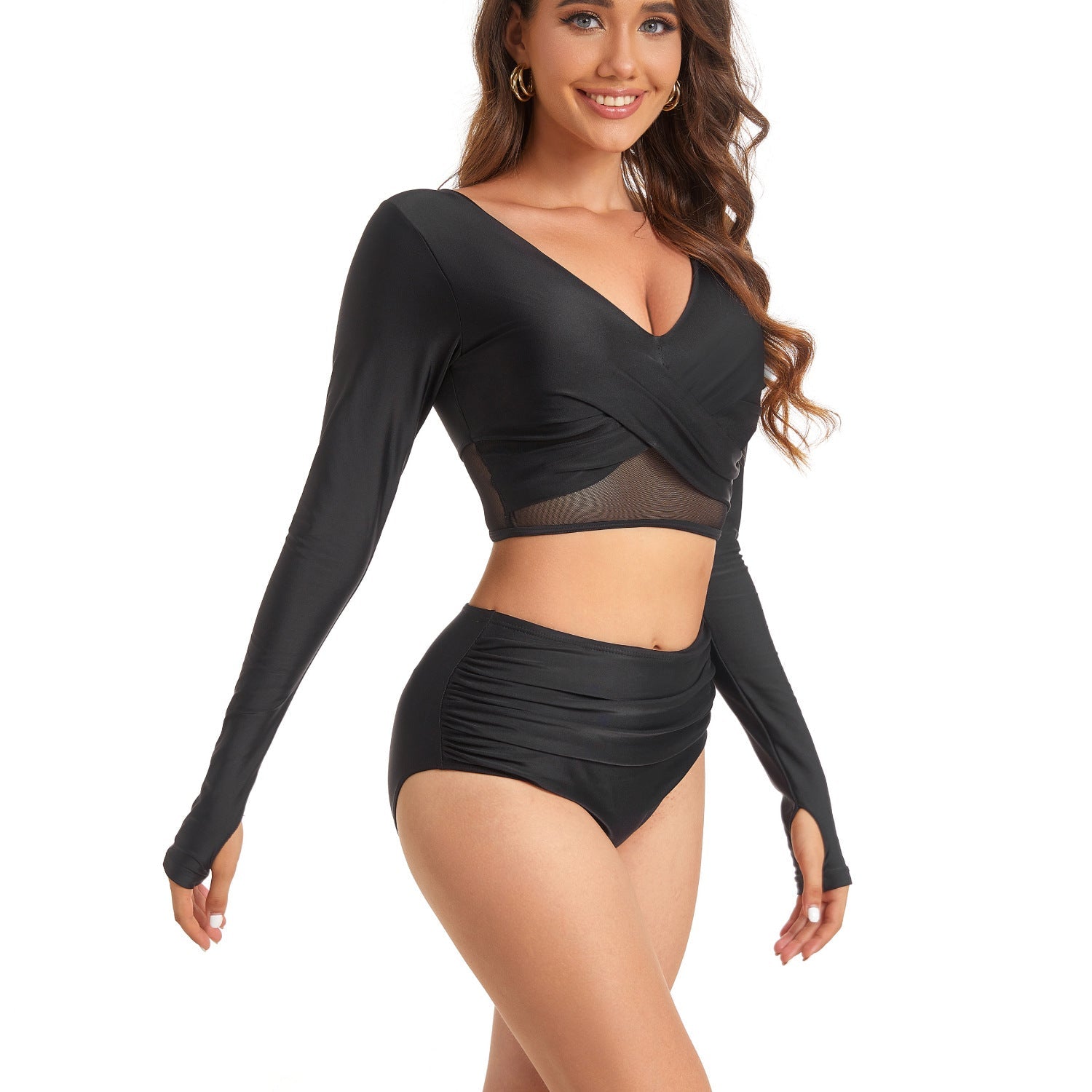 Sexy Long Sleeves Surfing Women Swimsuits-Black-XS-Free Shipping Leatheretro