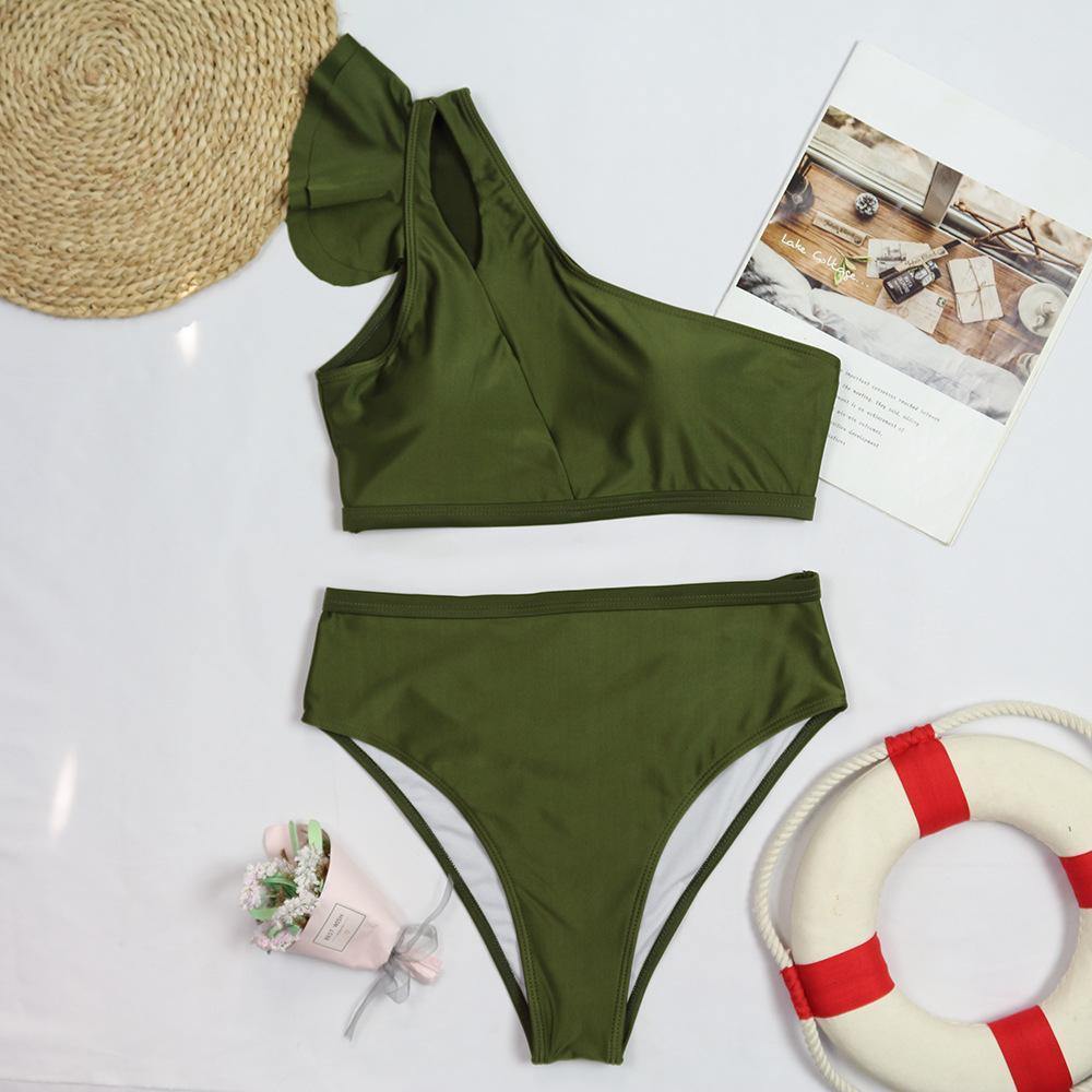 Army Green High Waist Ruffled Bikini-Women Bikini-Army Green-S-Free Shipping Leatheretro