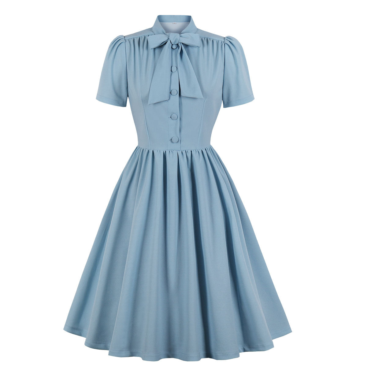 Classy Vintage A Line Women Dresses with Neck Bow-Dresses-Light Blue-S-Free Shipping Leatheretro