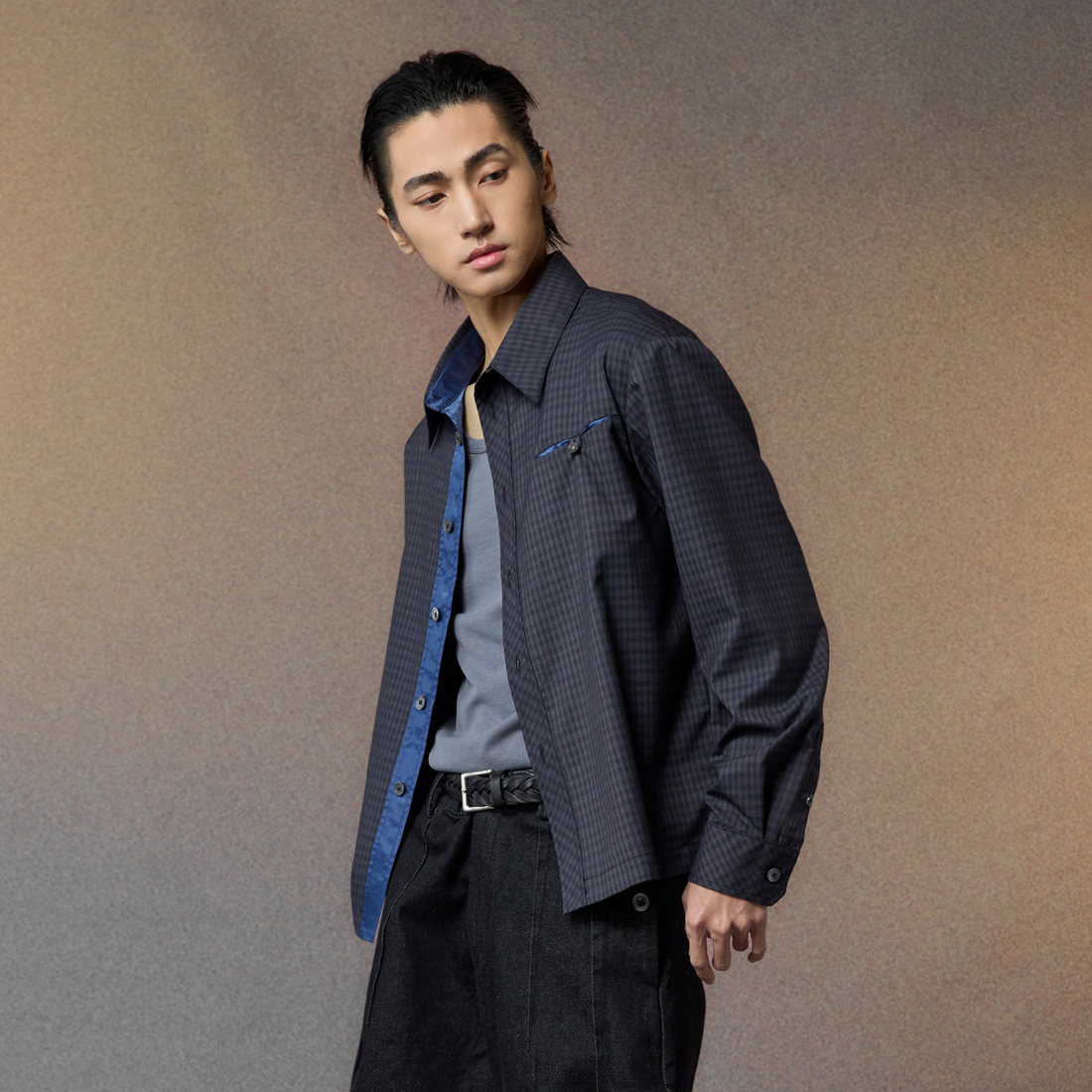 ALVNG AR ANTS Gloss Contrast Trim Check Shirt-Shirt-S-Free Shipping Leatheretro