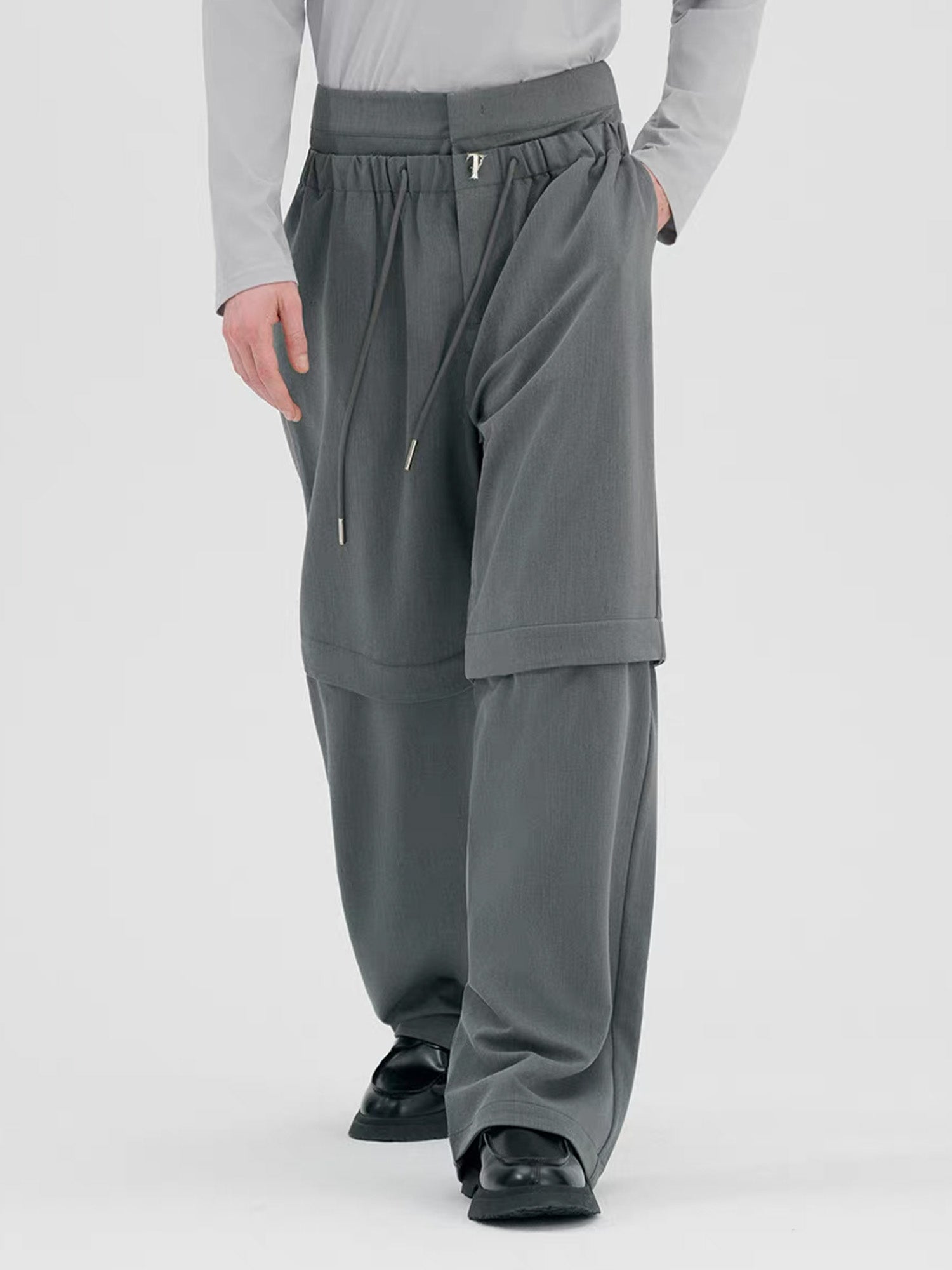 TIWILLTANG Detachable Drawstring Straight-Leg Pants-Pants-S-White-Free Shipping Leatheretro