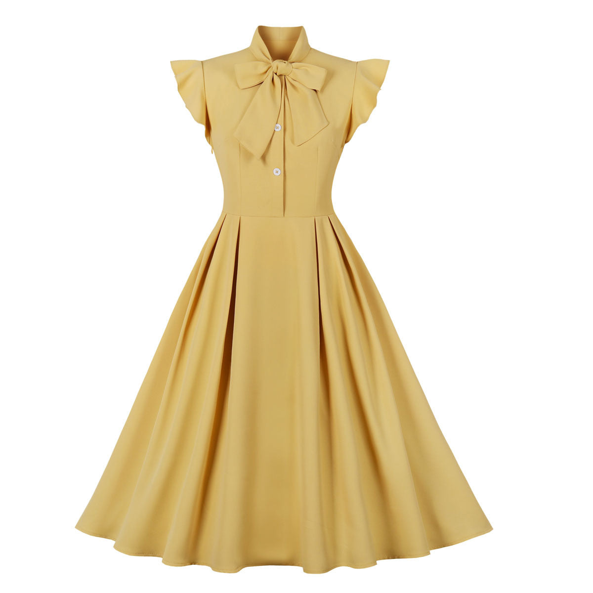 Vintage Ruffled Women Dresses-Dresses-Yellow-S-Free Shipping Leatheretro