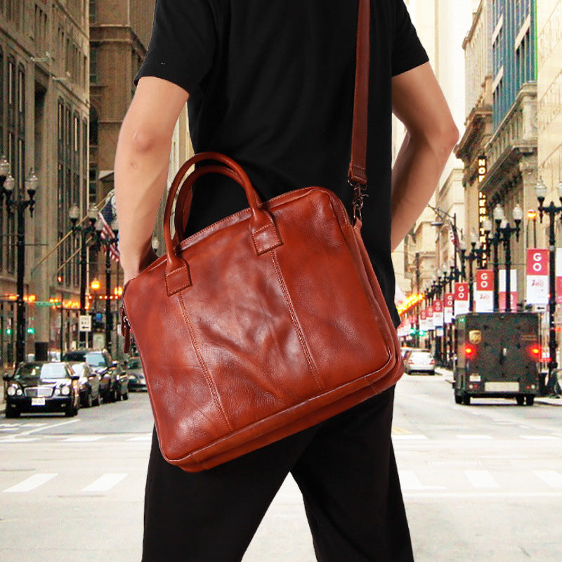 Men's Genuine Leather Briefcase – 15-16 Inch Casual Laptop Messenger Bag-Briefcases-Brown-37cm*9cm*30cm-Free Shipping Leatheretro