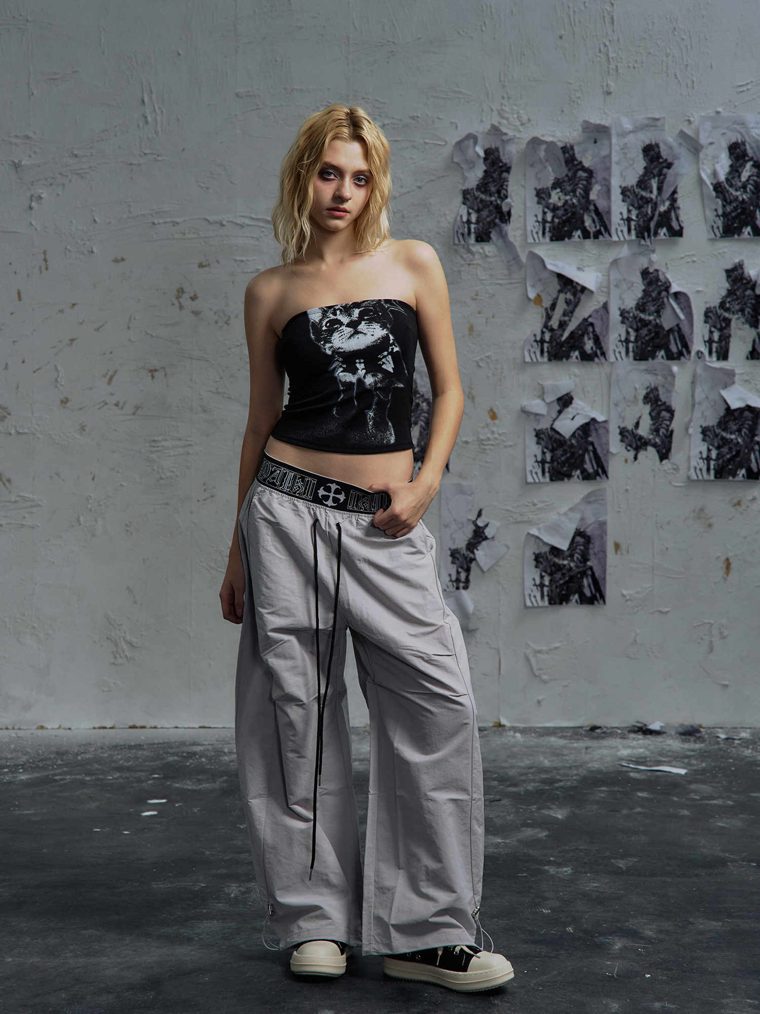PAIKI Double-Waist Parachute Curved Pants-Pants-S / 28"-Gray-Free Shipping Leatheretro
