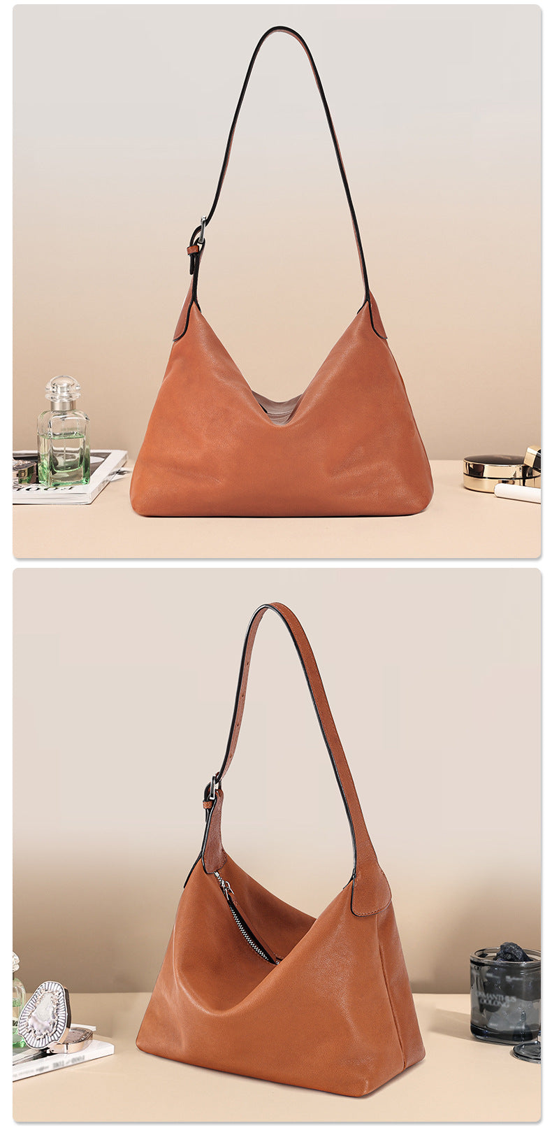 Vegetable-Tanned Leather Shoulder Bag-Black-Free Shipping Leatheretro