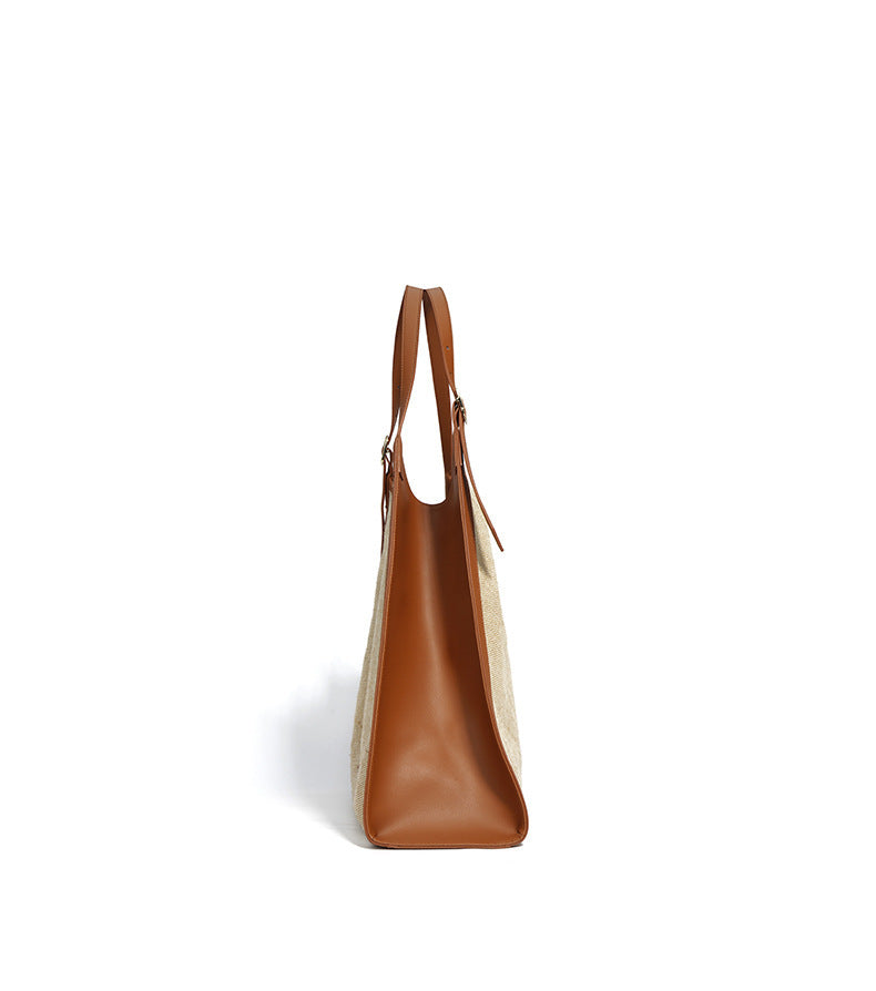 Oversized Boho Cotton Linen Tote Bag – Minimalist Shoulder Bag for Women-flax brown-Free Shipping Leatheretro