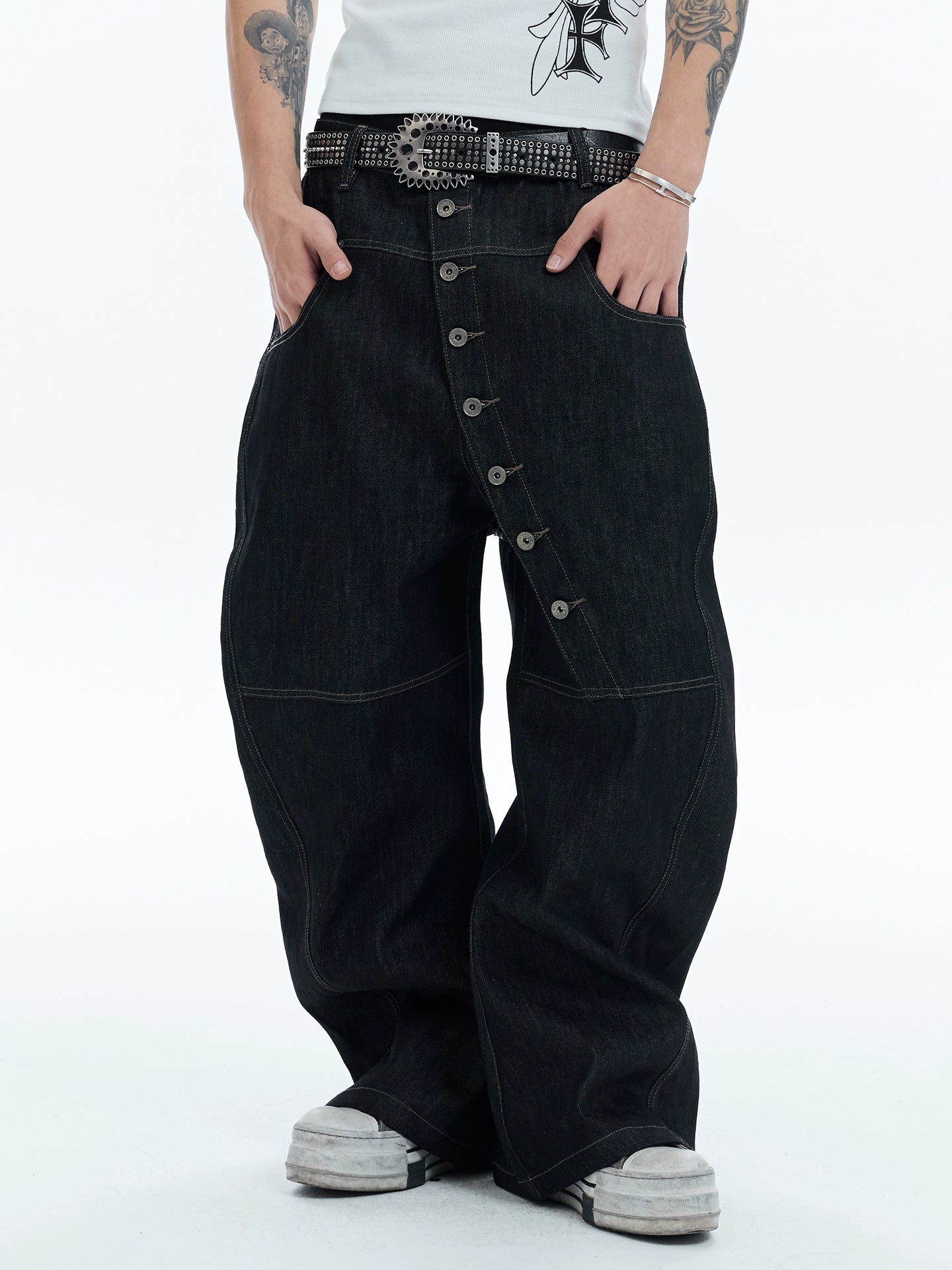 DND4DES Baggy Jeans with Curved Button Fly and Retro Wash-A-XS-Free Shipping Leatheretro