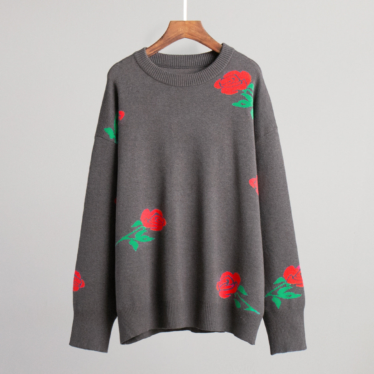 Fashion Rose Flowers Winter Knitted Women Sweaters-Sweater&Hoodies-Gray-S-Free Shipping Leatheretro