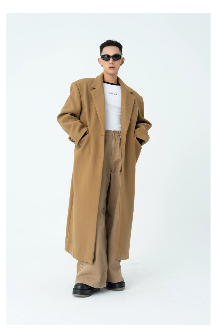 CLP Men's Oversized Wool Trench Coat-Coats & Jackets-Black-M-Free Shipping Leatheretro