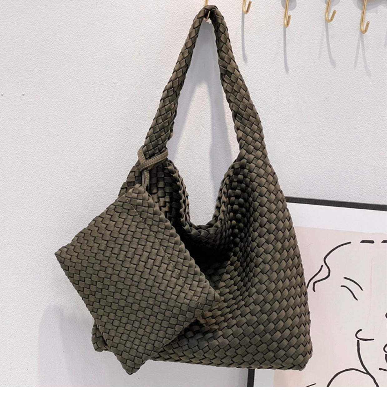 Handwoven Nylon Tote Bag for Women-Black + woven change purse-Free Shipping Leatheretro