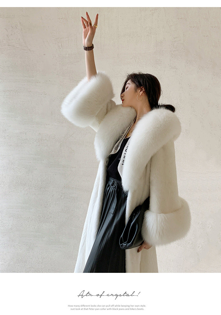 Luxurious Fox Fur Wool Plus Sizes Long Overcoats-Outerwear-White-S-Free Shipping Leatheretro