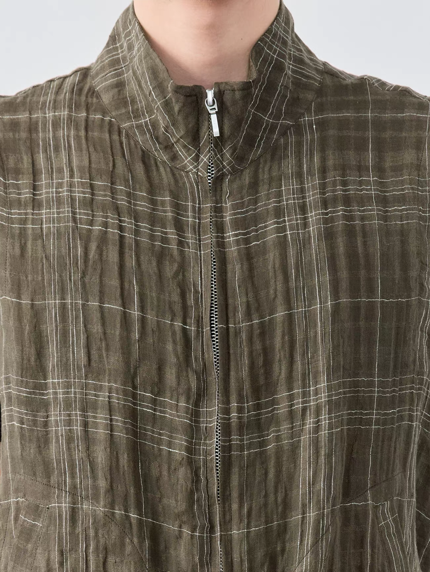 GRAINMUSTARD Linen-Cotton Plaid Vest-Vest-XS-Green-Free Shipping Leatheretro