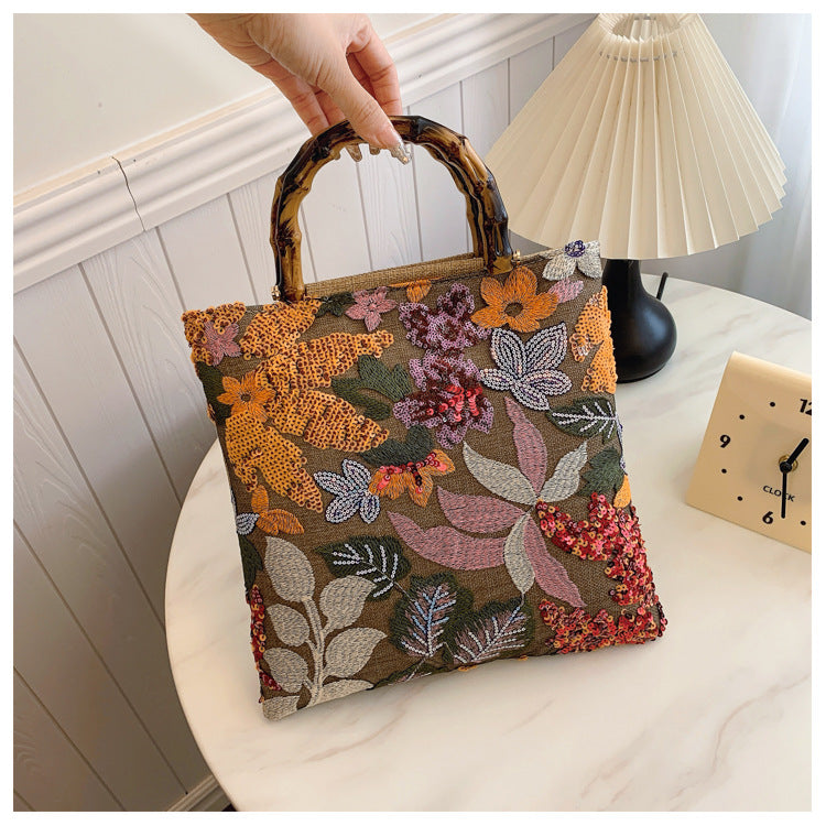 Elegant Bamboo Handle Clutch – Vintage Embroidered Evening Bag-A-Free Shipping Leatheretro
